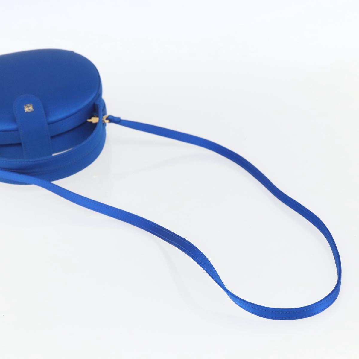 LOEWE Hand Bag Satin 2way Blue Gold Auth 155292