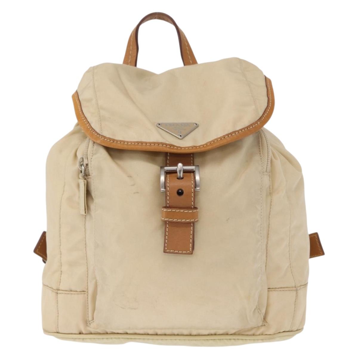 PRADA Backpack Nylon Beige Silver Auth 155293