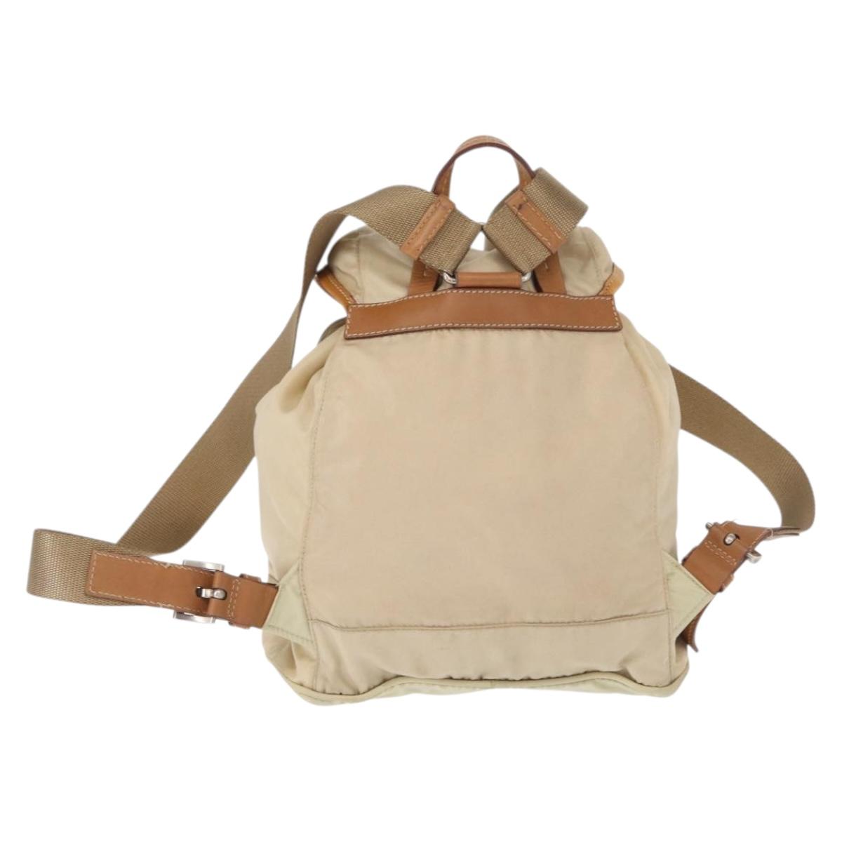 PRADA Backpack Nylon Beige Silver Auth 155293