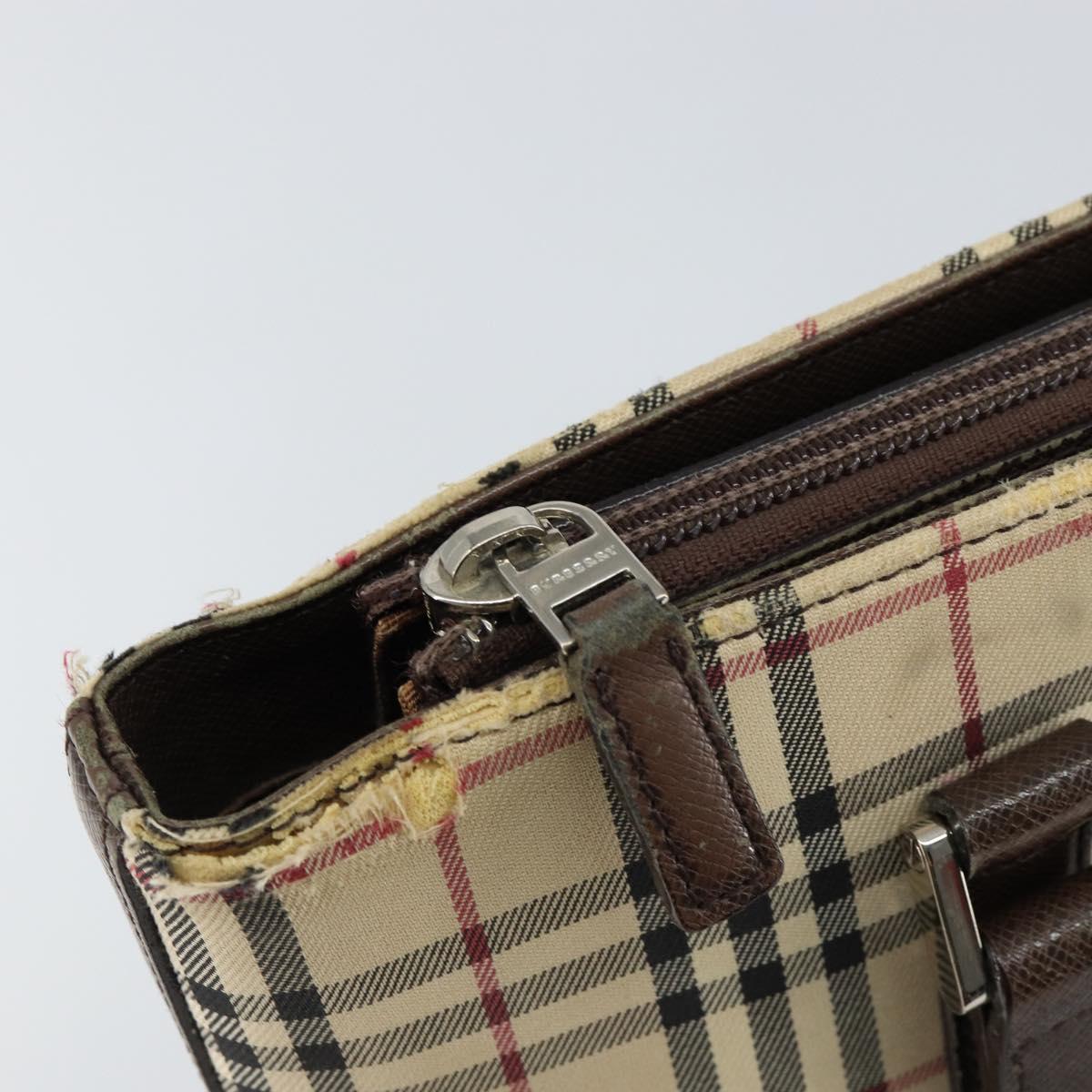 BURBERRY Nova Check Tote Bag Canvas Beige Gold Auth 155295