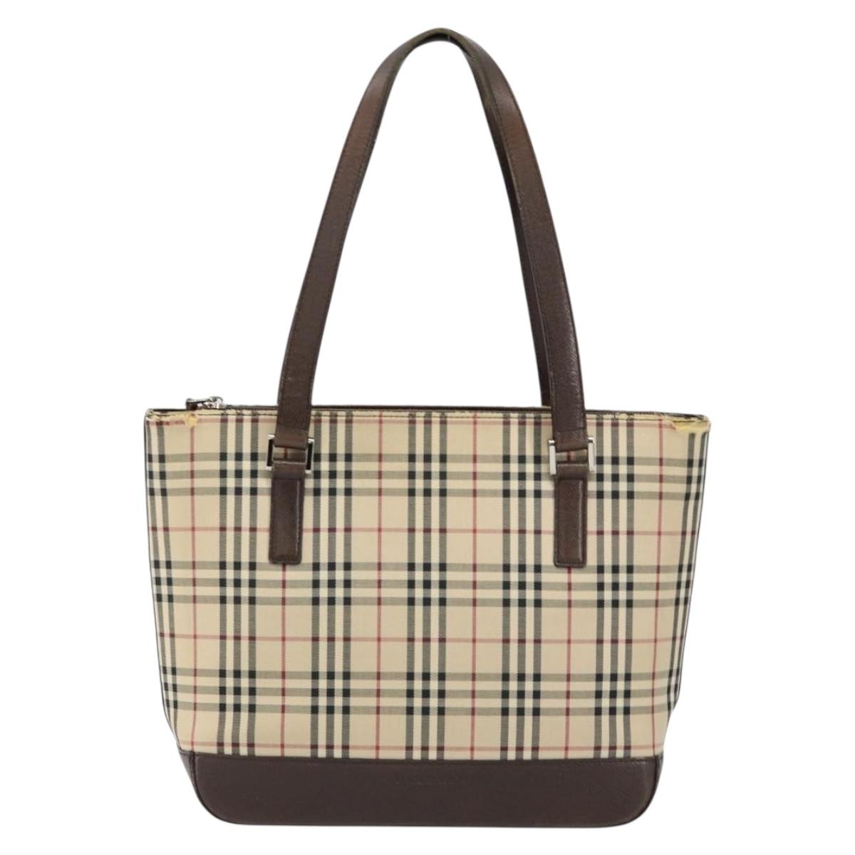 BURBERRY Nova Check Tote Bag Canvas Beige Gold Auth 155295