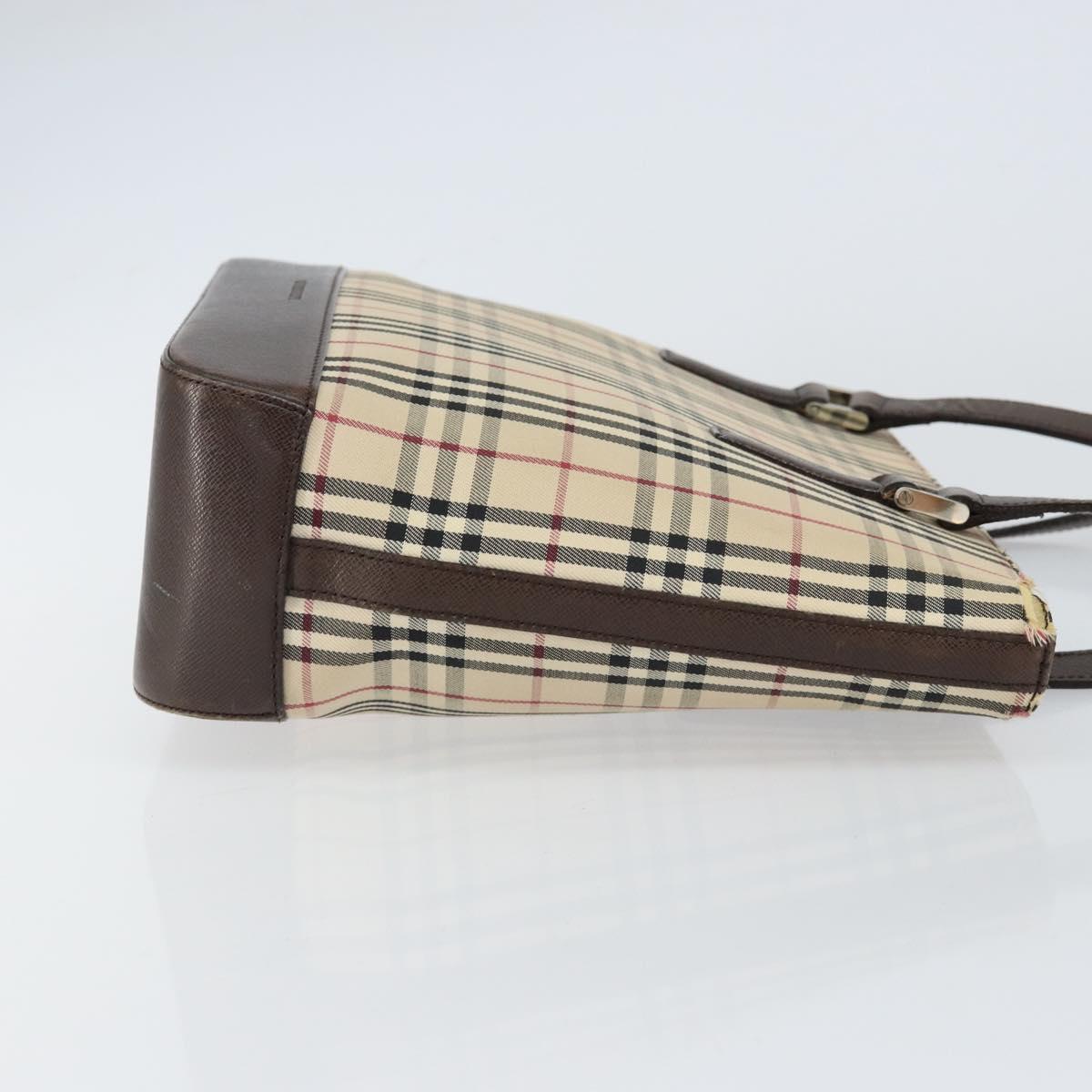 BURBERRY Nova Check Tote Bag Canvas Beige Gold Auth 155295