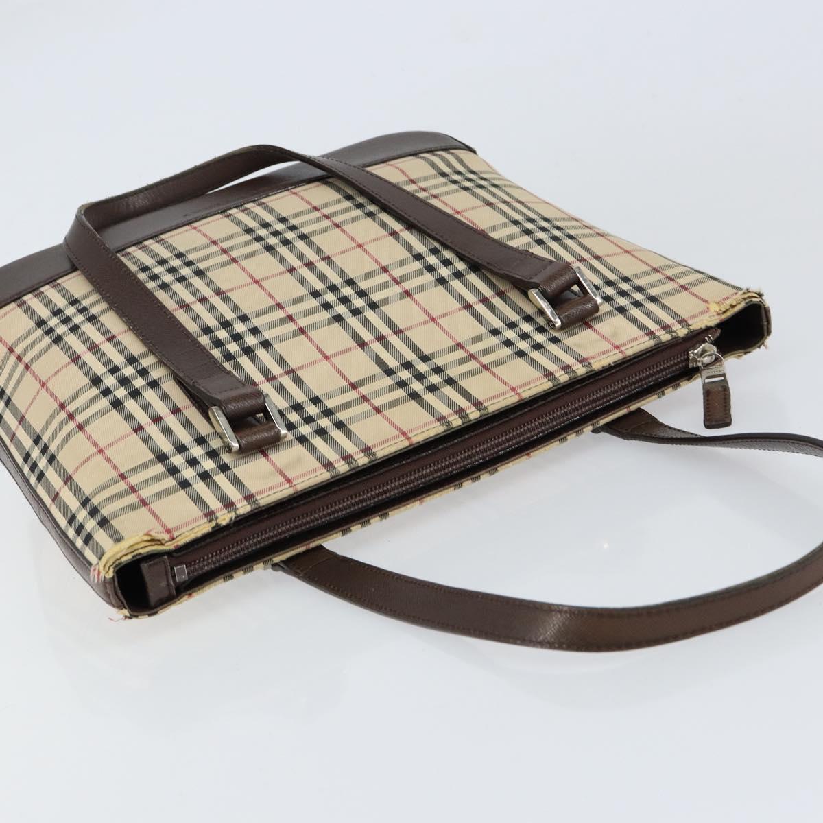 BURBERRY Nova Check Tote Bag Canvas Beige Gold Auth 155295