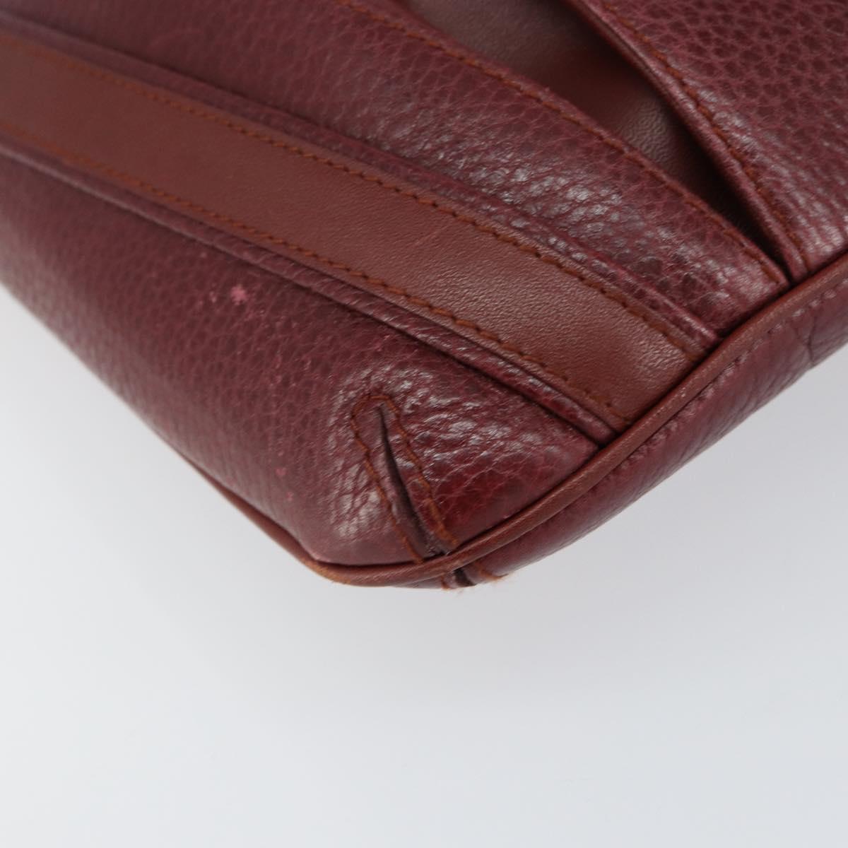 CARTIER Shoulder Bag Leather Bordeaux Gold Auth 155296