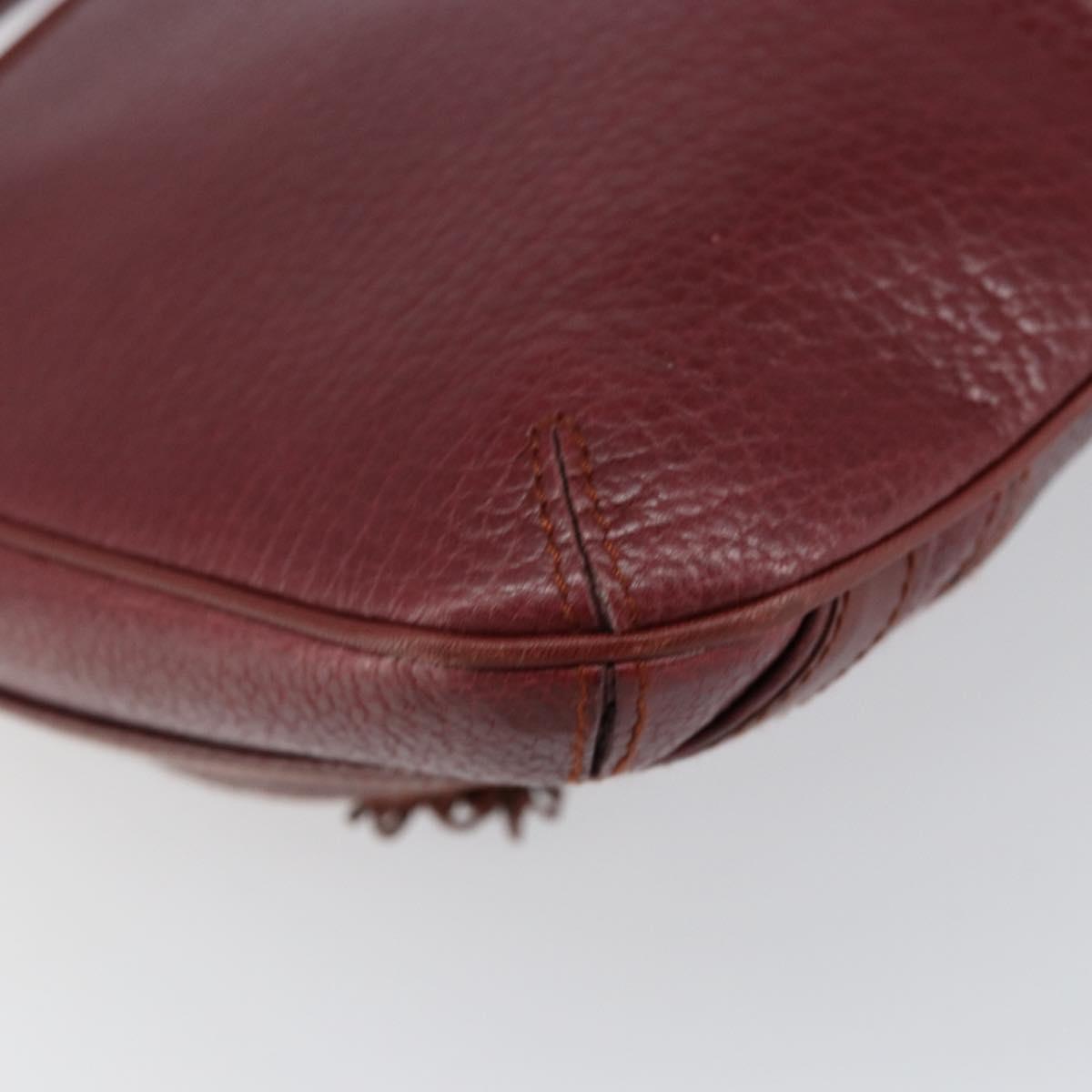 CARTIER Shoulder Bag Leather Bordeaux Gold Auth 155296