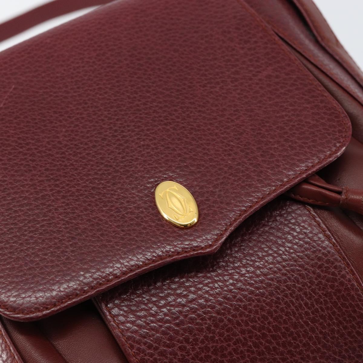 CARTIER Shoulder Bag Leather Bordeaux Gold Auth 155296
