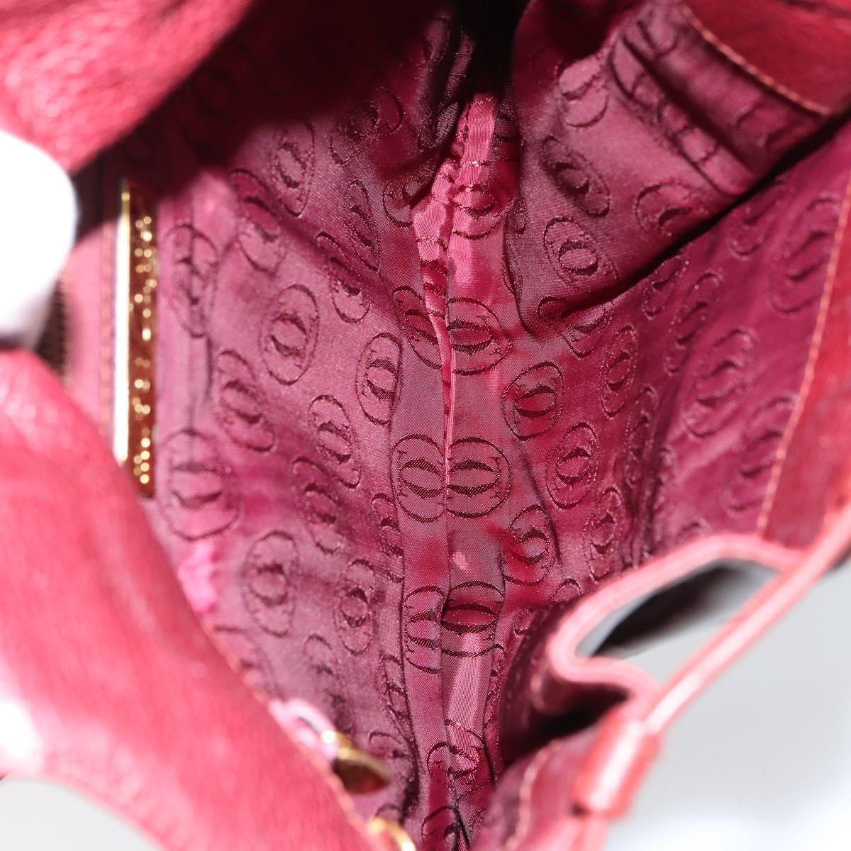 CARTIER Shoulder Bag Leather Bordeaux Gold Auth 155296