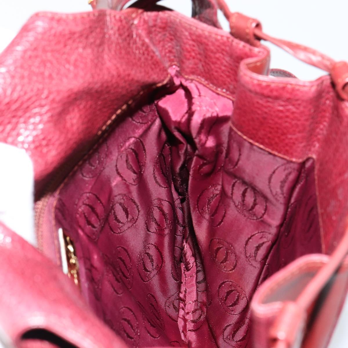 CARTIER Shoulder Bag Leather Bordeaux Gold Auth 155296