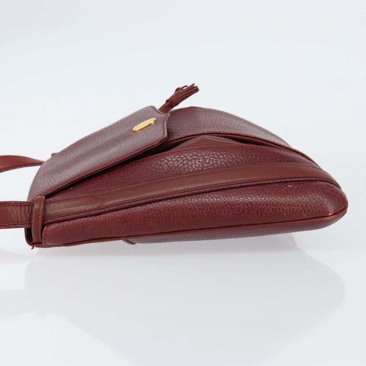 CARTIER Shoulder Bag Leather Bordeaux Gold Auth 155296