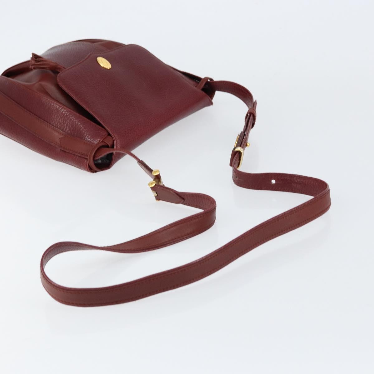 CARTIER Shoulder Bag Leather Bordeaux Gold Auth 155296