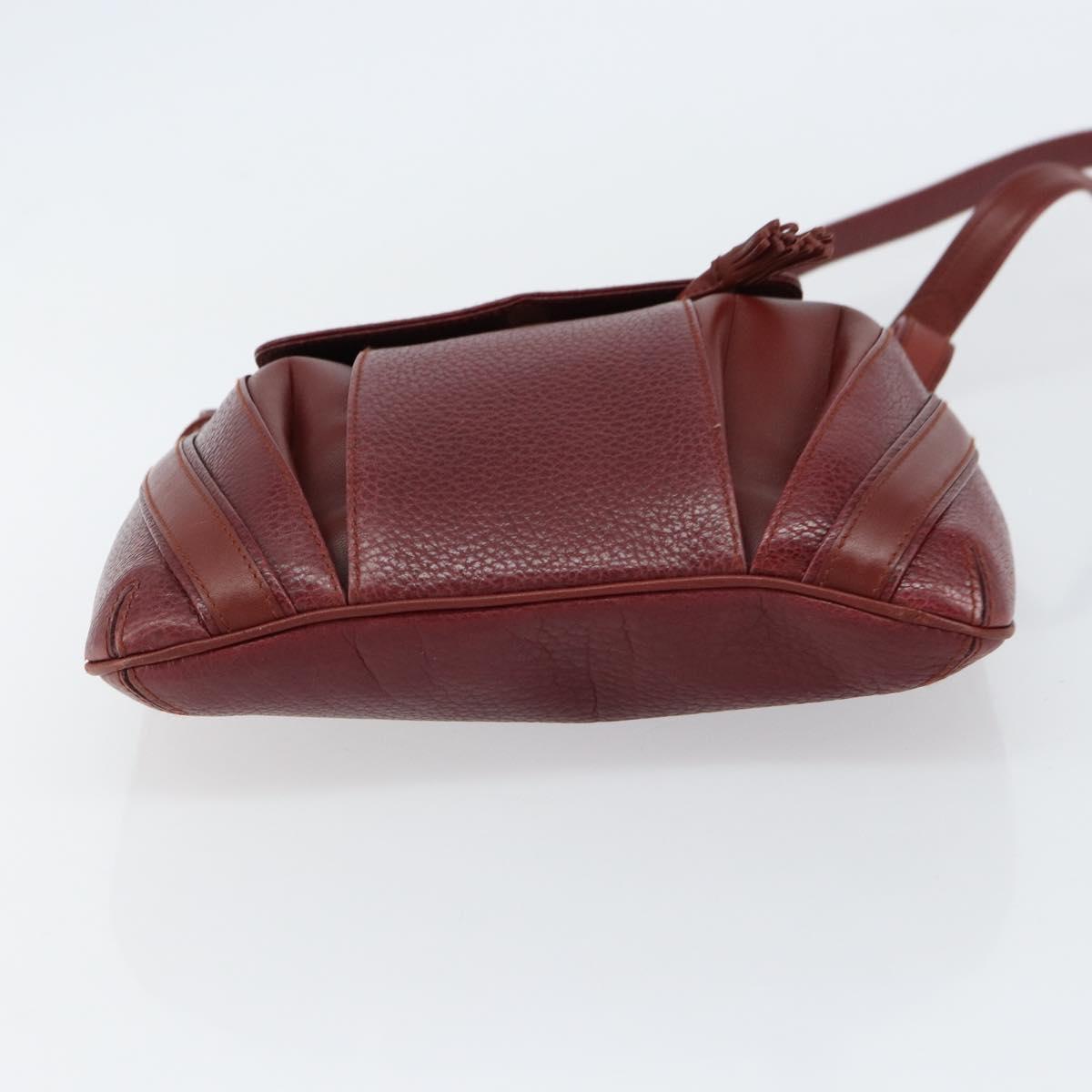 CARTIER Shoulder Bag Leather Bordeaux Gold Auth 155296