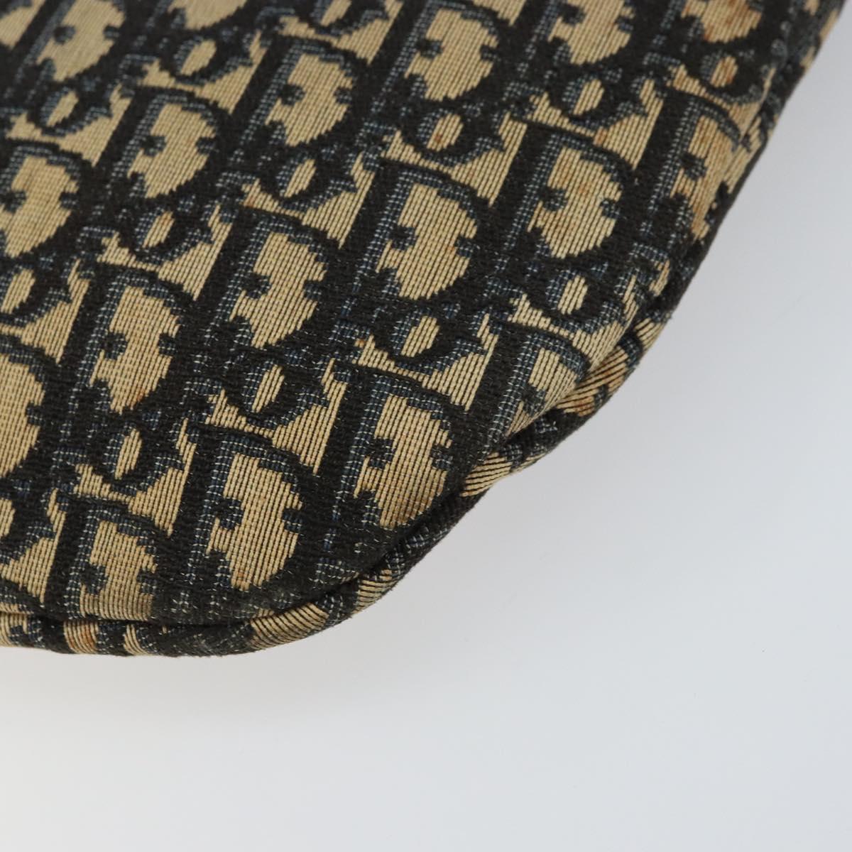 Christian Dior Trotter Canvas Shoulder Bag Navy Gold Auth 155297