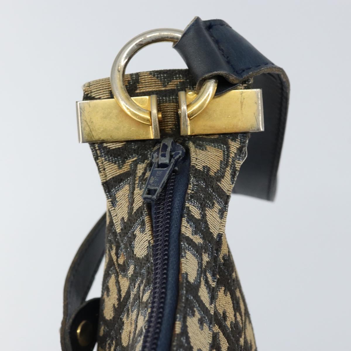 Christian Dior Trotter Canvas Shoulder Bag Navy Gold Auth 155297