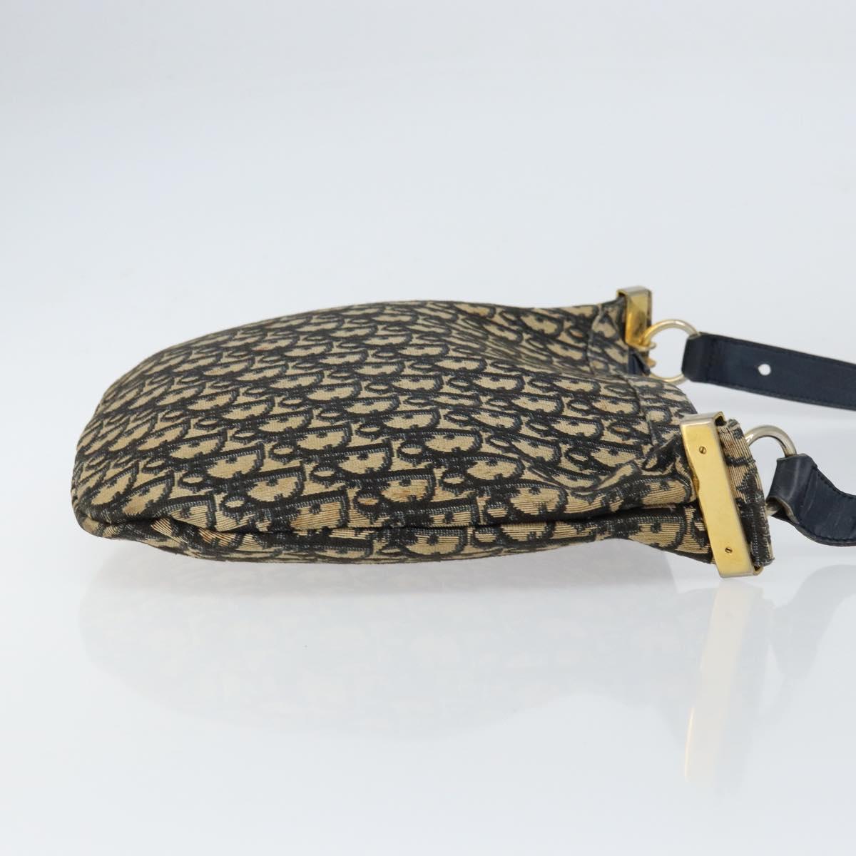 Christian Dior Trotter Canvas Shoulder Bag Navy Gold Auth 155297