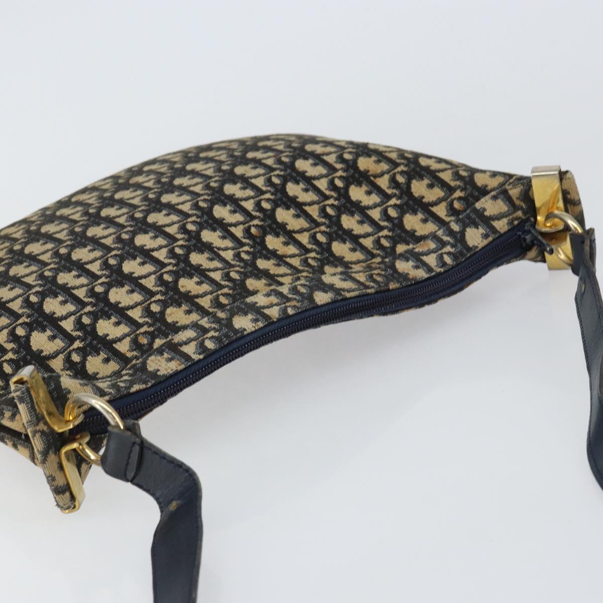 Christian Dior Trotter Canvas Shoulder Bag Navy Gold Auth 155297
