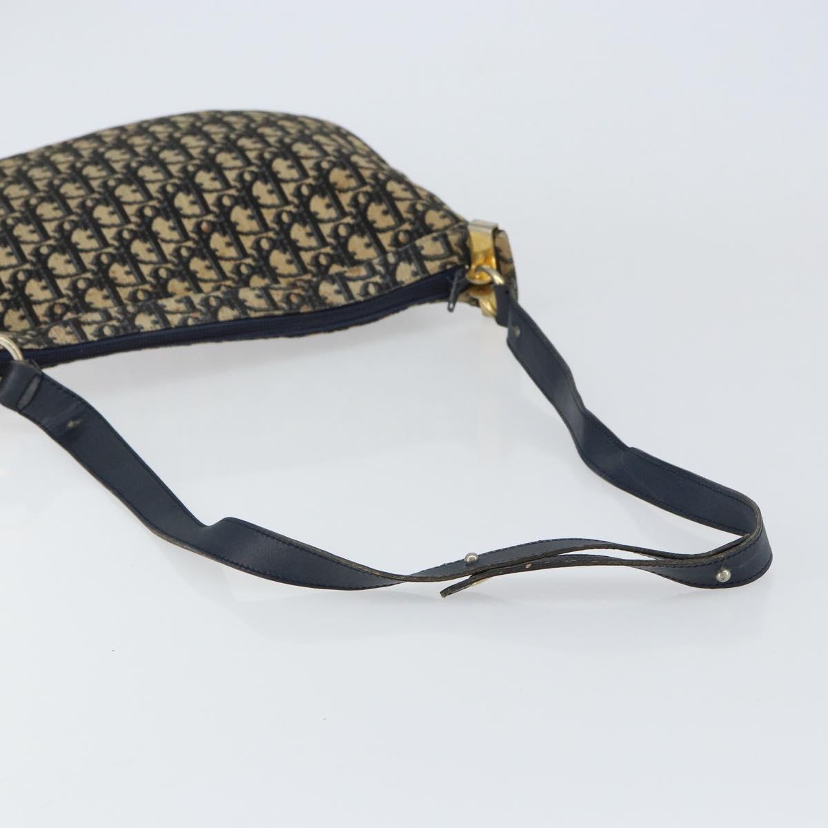Christian Dior Trotter Canvas Shoulder Bag Navy Gold Auth 155297
