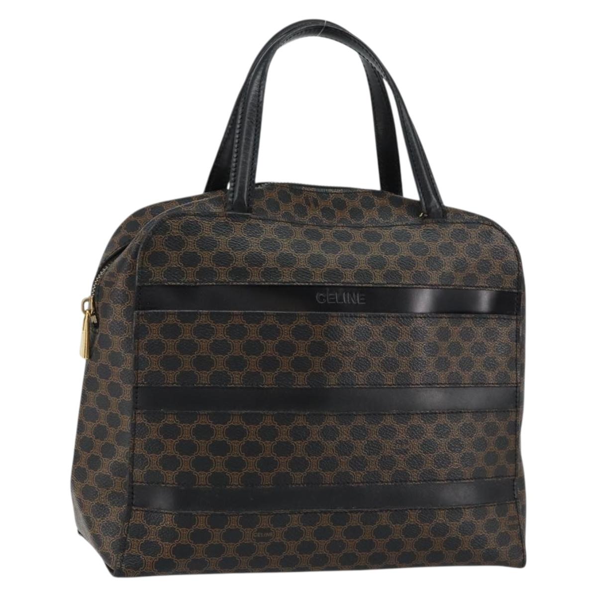 CELINE Macadam Canvas Hand Bag PVC Gold Black Auth 155300