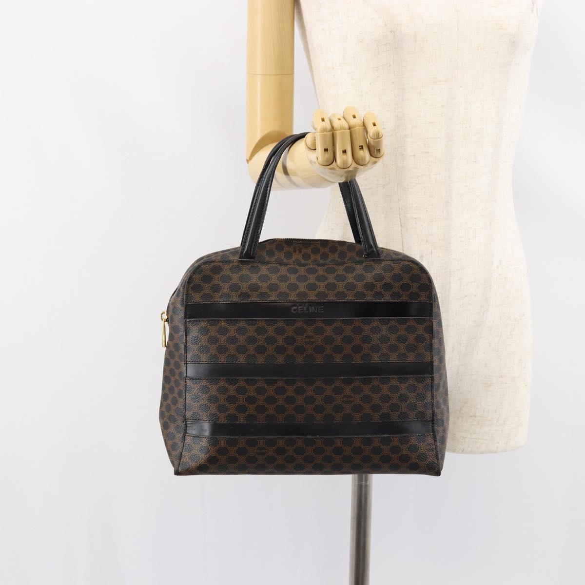 CELINE Macadam Canvas Hand Bag PVC Gold Black Auth 155300