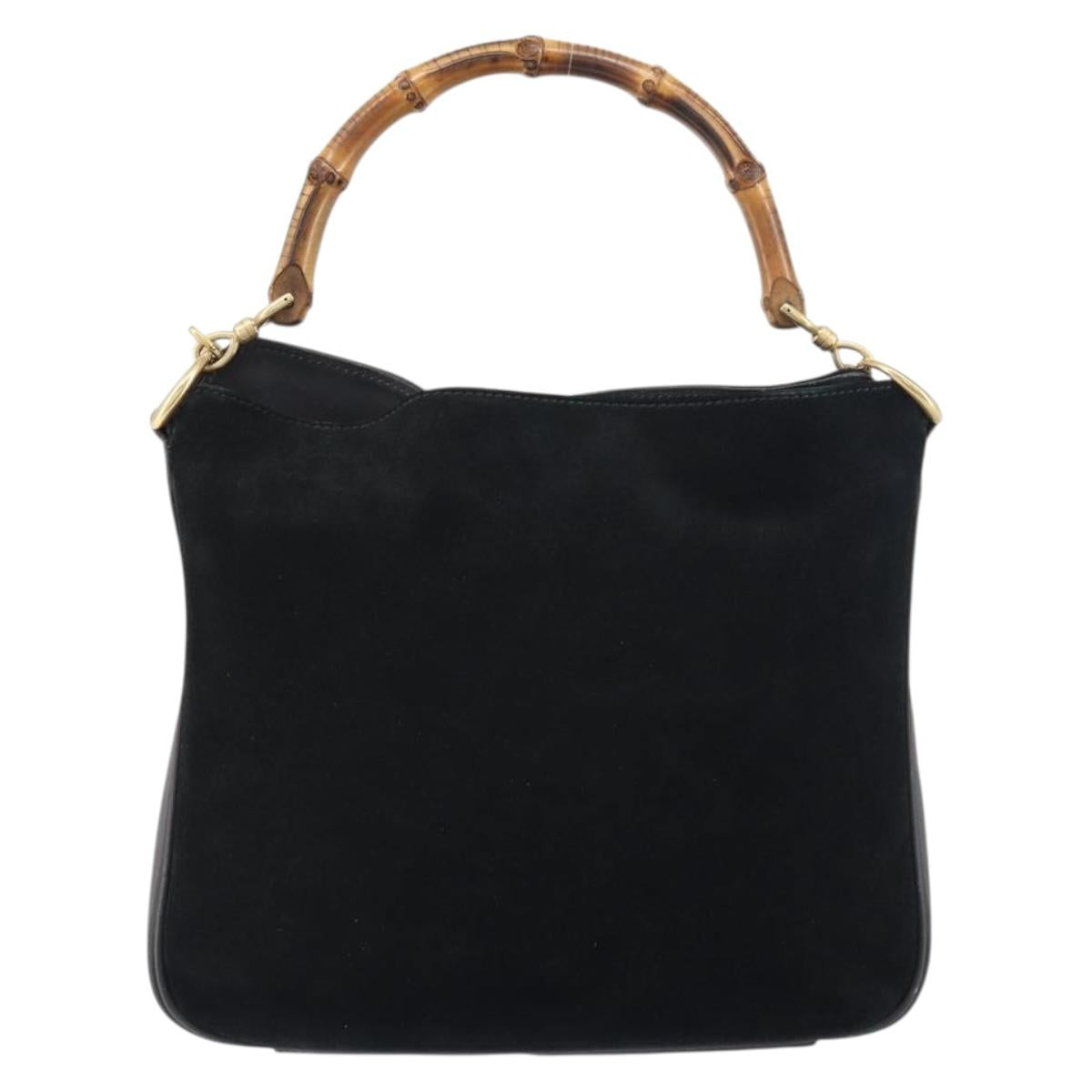 GUCCI Bamboo Hand Bag Suede 2way Black Gold 001 2404 1638 Auth 155302