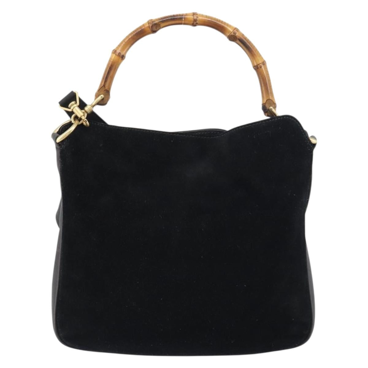 GUCCI Bamboo Hand Bag Suede 2way Black Gold 001 2404 1638 Auth 155302
