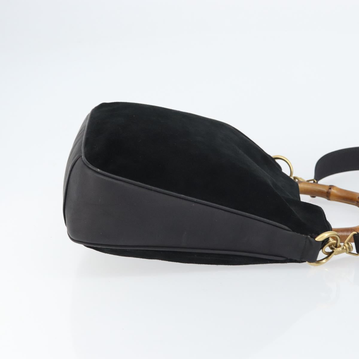 GUCCI Bamboo Hand Bag Suede 2way Black Gold 001 2404 1638 Auth 155302