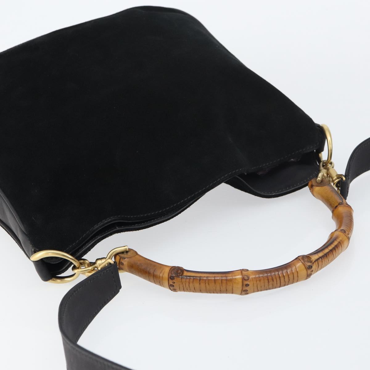 GUCCI Bamboo Hand Bag Suede 2way Black Gold 001 2404 1638 Auth 155302