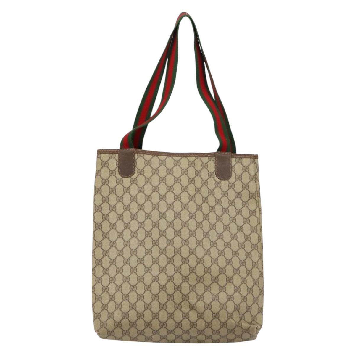 GUCCI GG Supreme Web Sherry Line Tote Bag PVC Beige Red 40 02 003 Auth 155303