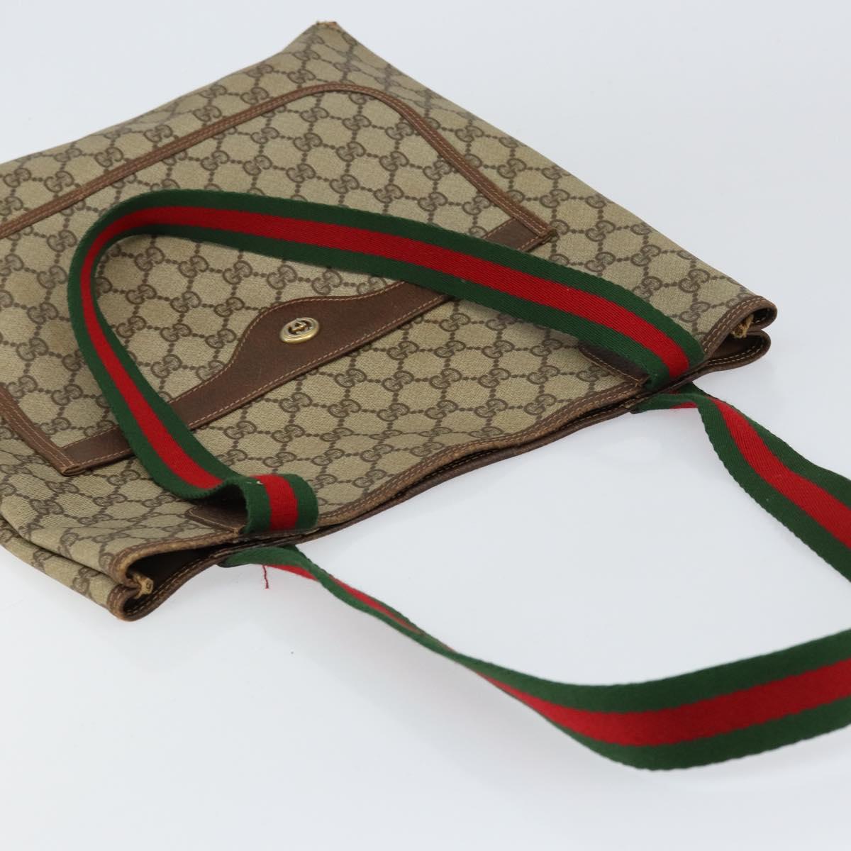 GUCCI GG Supreme Web Sherry Line Tote Bag PVC Beige Red 40 02 003 Auth 155303