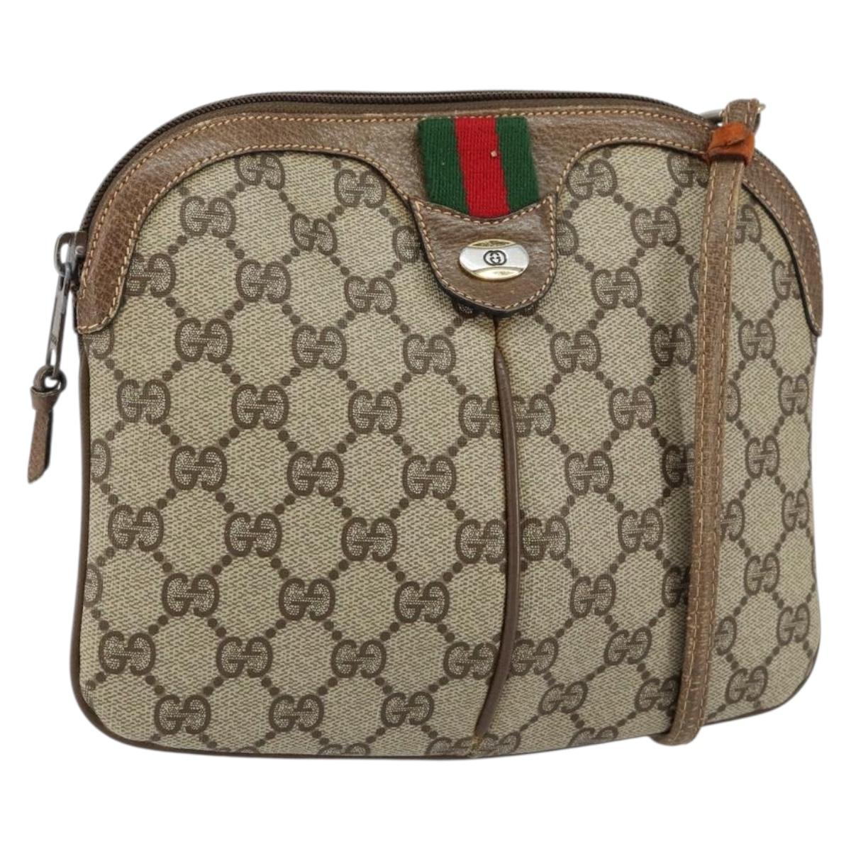GUCCI GG Supreme Web Sherry Line Bag PVC Beige Gold 904 02 047 Auth 155304