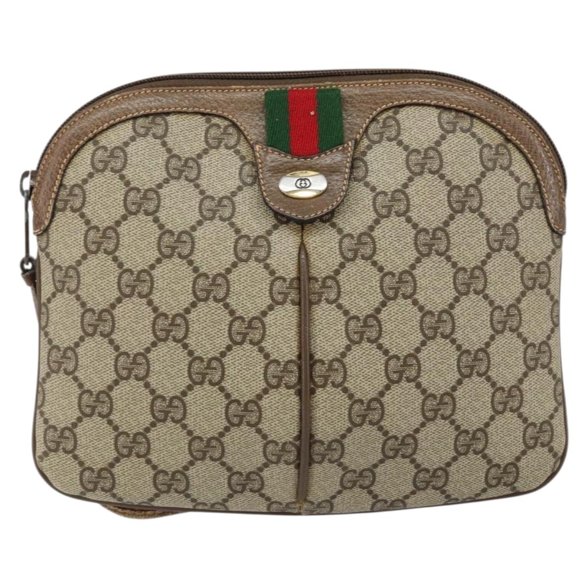 GUCCI GG Supreme Web Sherry Line Bag PVC Beige Gold 904 02 047 Auth 155304