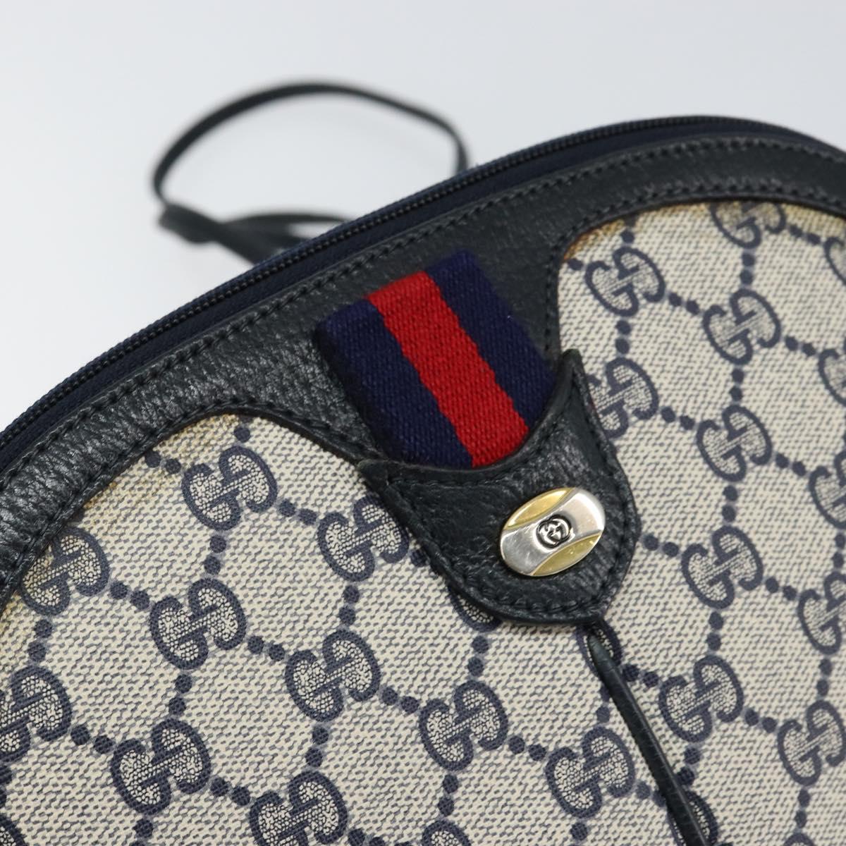 GUCCI GG Supreme Sherry Line Shoulder Bag PVC Navy Gold 904 02 047 Auth 155305