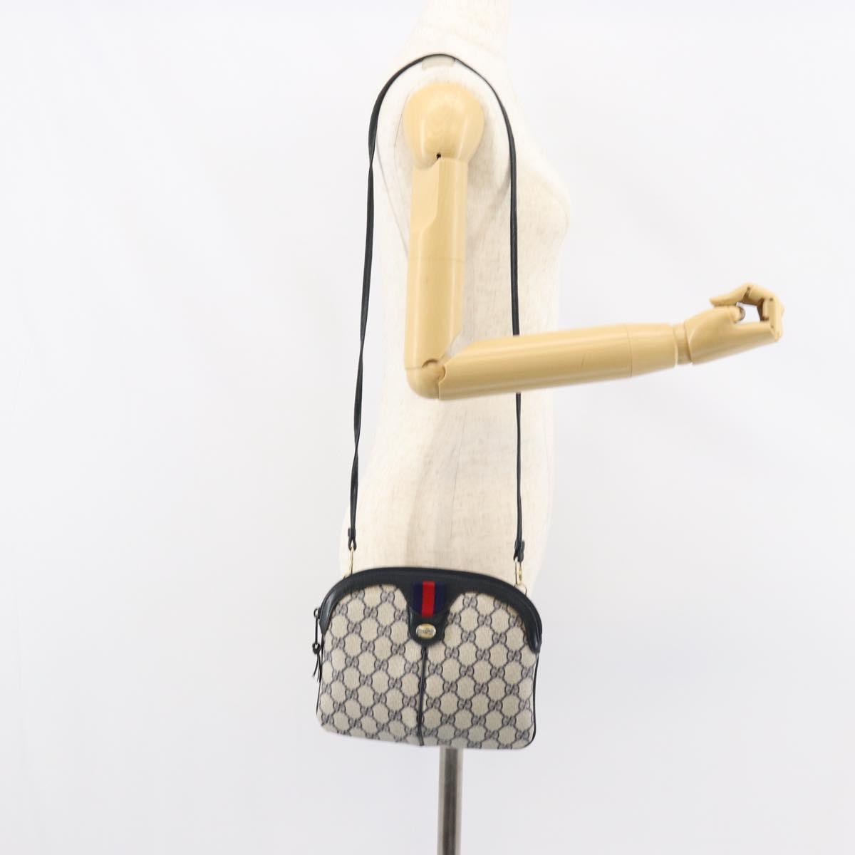 GUCCI GG Supreme Sherry Line Shoulder Bag PVC Navy Gold 904 02 047 Auth 155305