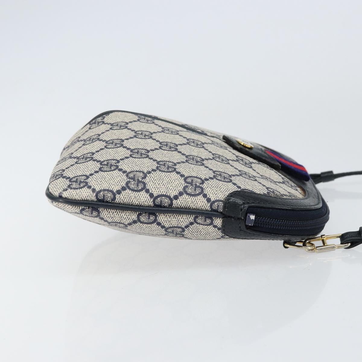 GUCCI GG Supreme Sherry Line Shoulder Bag PVC Navy Gold 904 02 047 Auth 155305