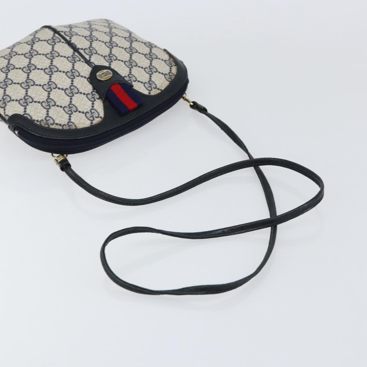 GUCCI GG Supreme Sherry Line Shoulder Bag PVC Navy Gold 904 02 047 Auth 155305