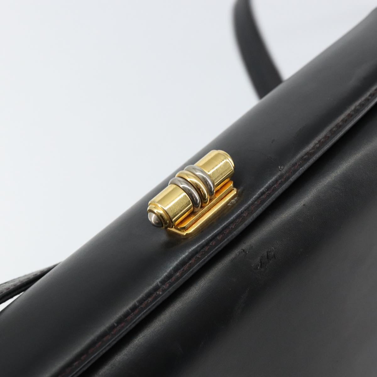 GUCCI Shoulder Bag Leather Black Gold Auth 155306