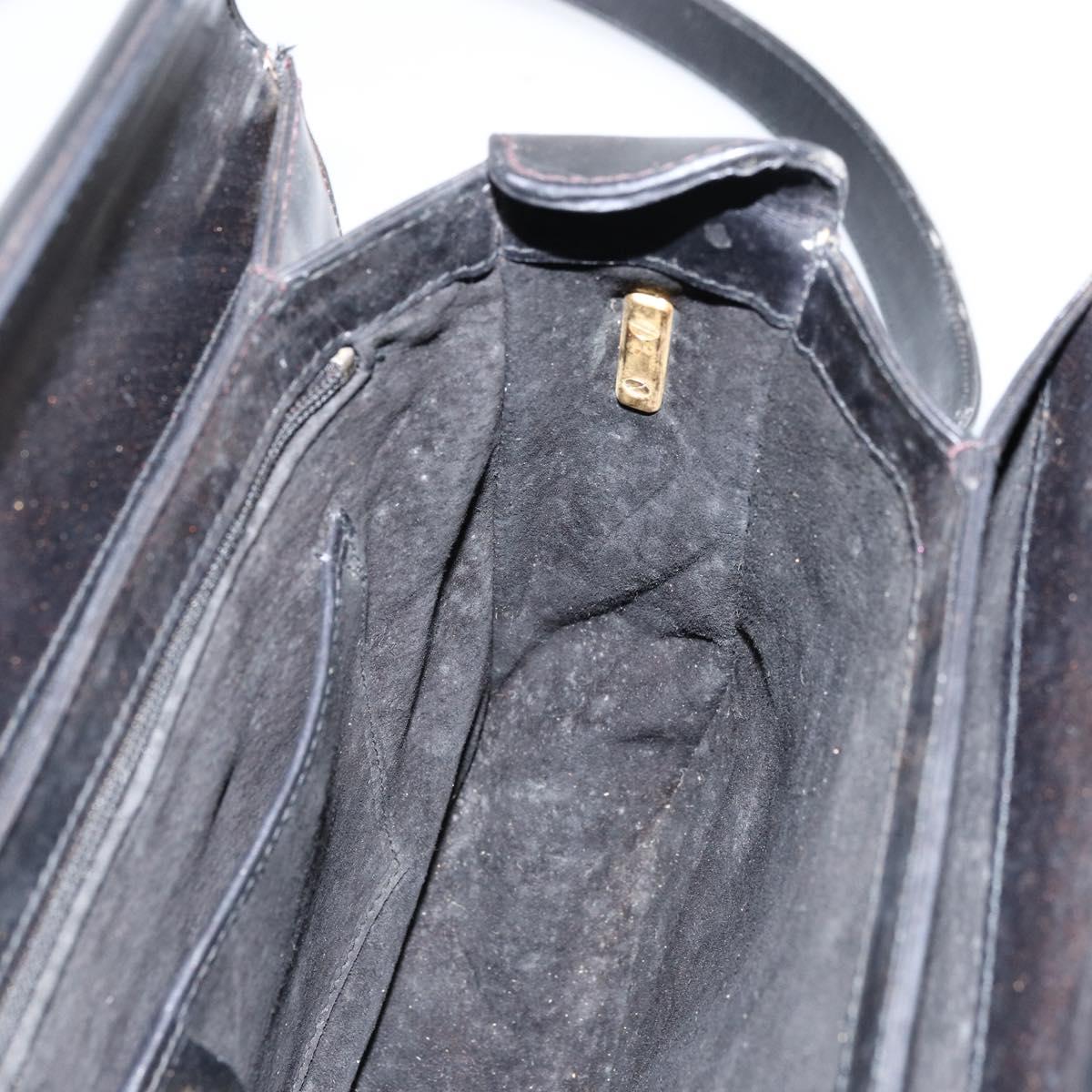 GUCCI Shoulder Bag Leather Black Gold Auth 155306