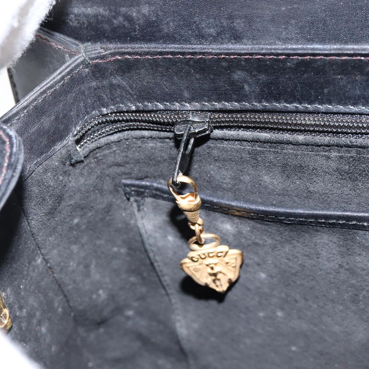 GUCCI Shoulder Bag Leather Black Gold Auth 155306