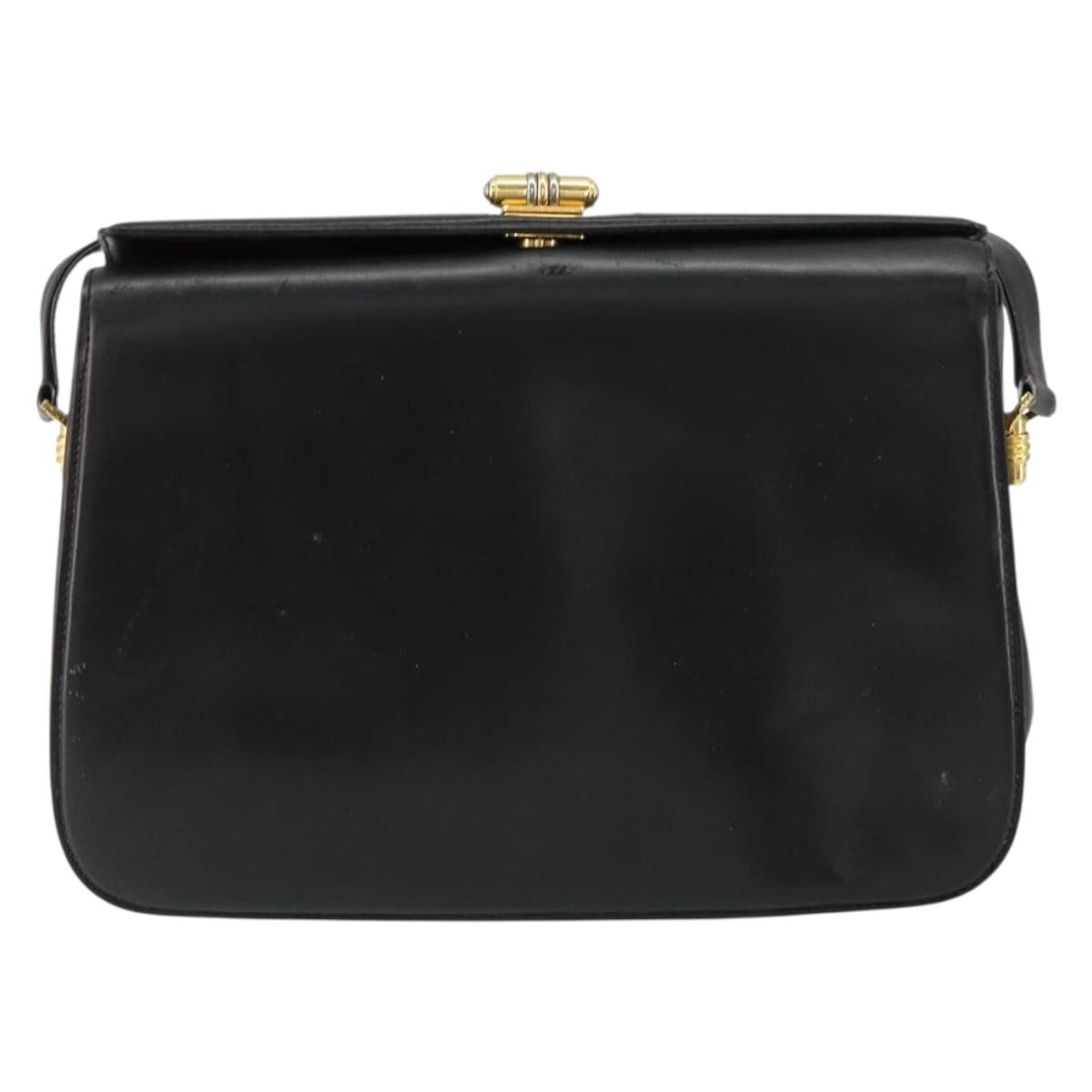 GUCCI Shoulder Bag Leather Black Gold Auth 155306