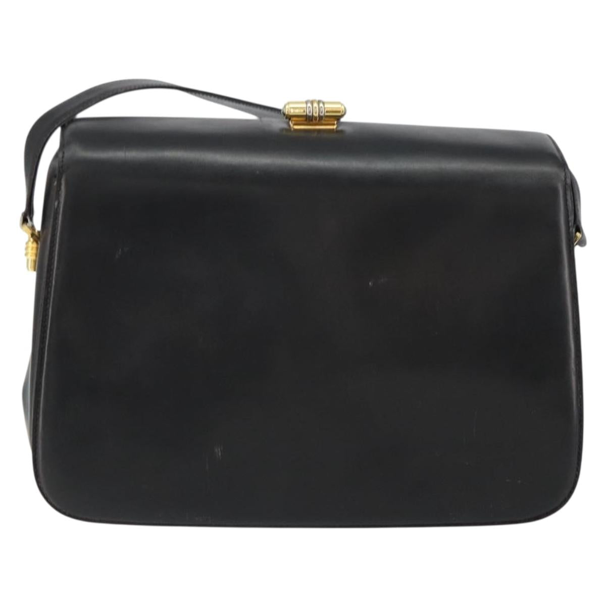 GUCCI Shoulder Bag Leather Black Gold Auth 155306