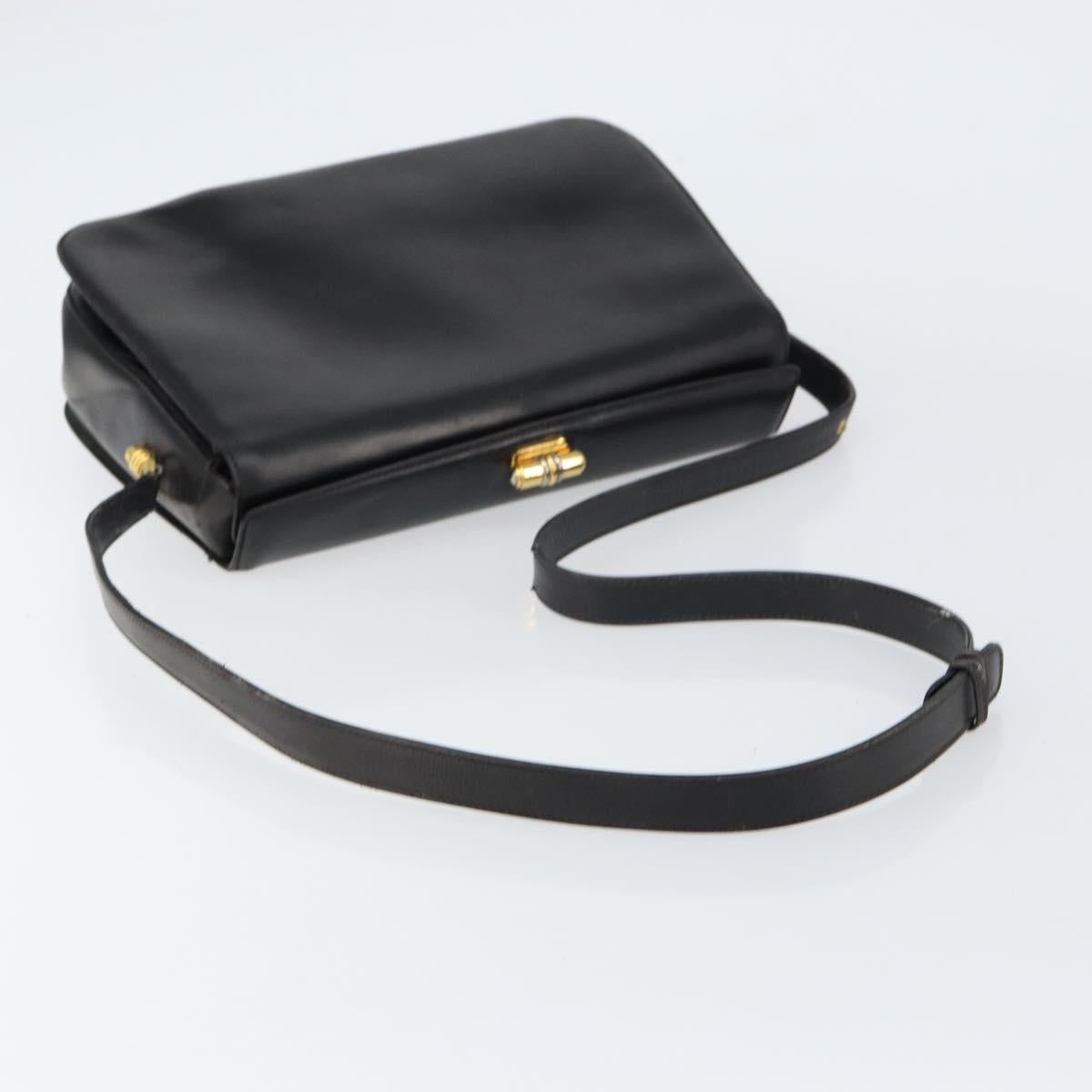 GUCCI Shoulder Bag Leather Black Gold Auth 155306