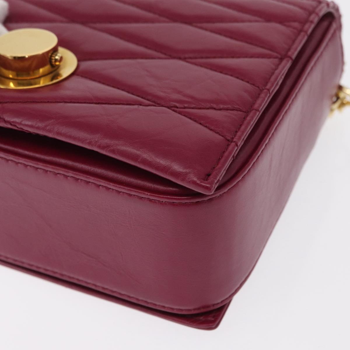 BALLY Chain Shoulder Bag Leather Wine Red Gold Auth 155307
