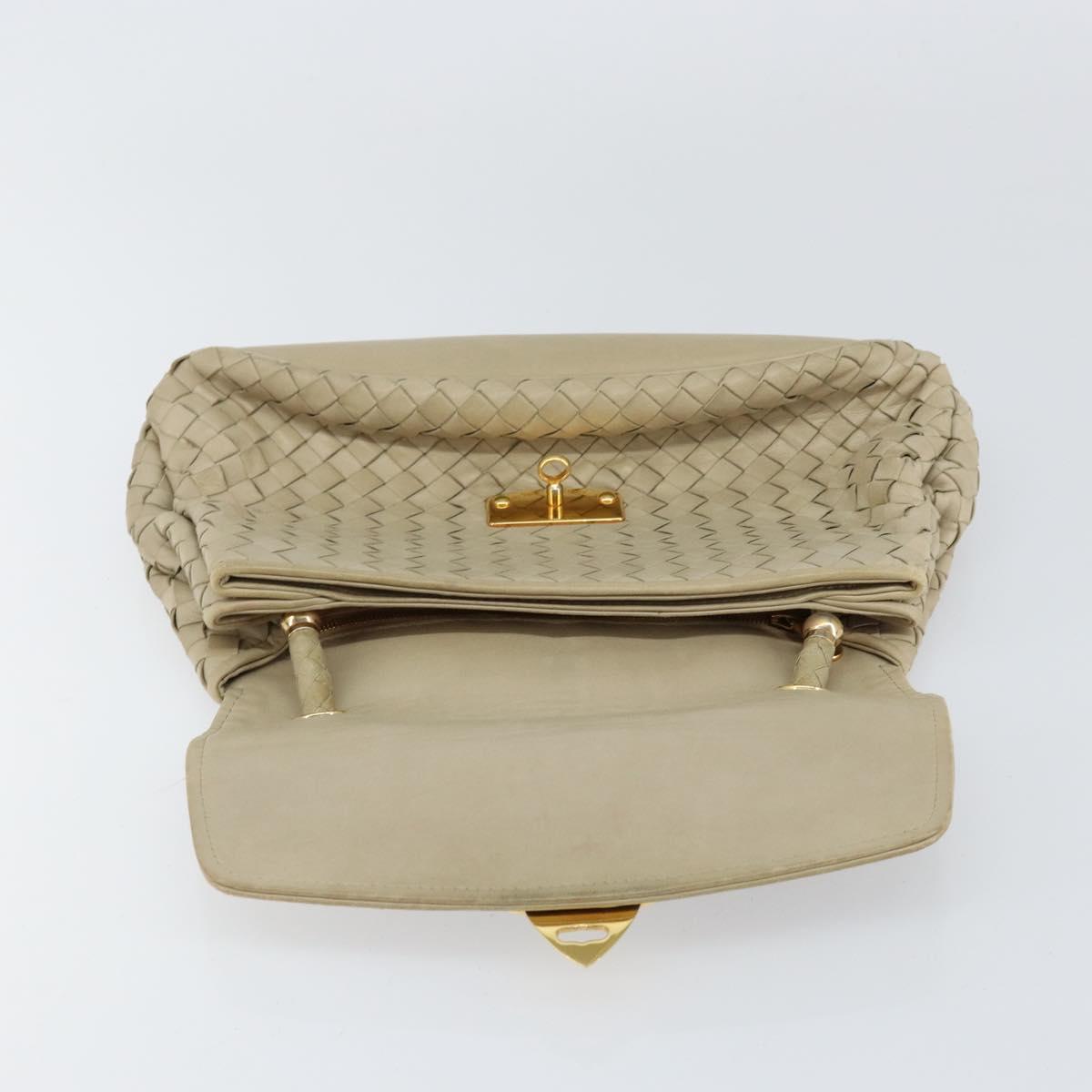BOTTEGA VENETA INTRECCIATO Hand Bag Leather Beige Gold Auth 155309
