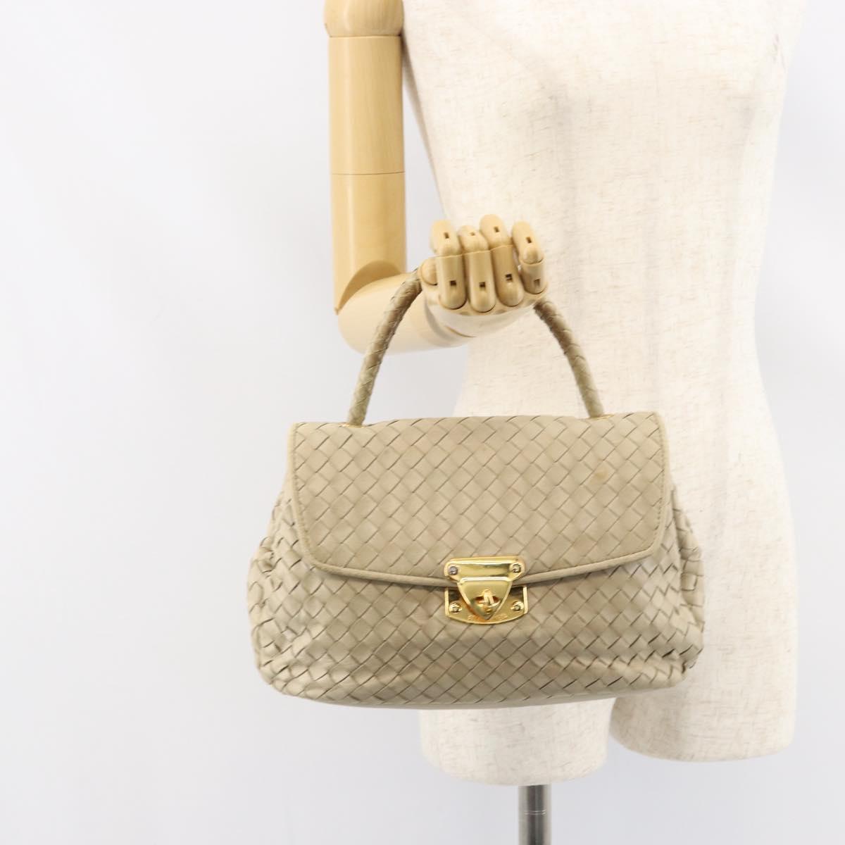 BOTTEGA VENETA INTRECCIATO Hand Bag Leather Beige Gold Auth 155309