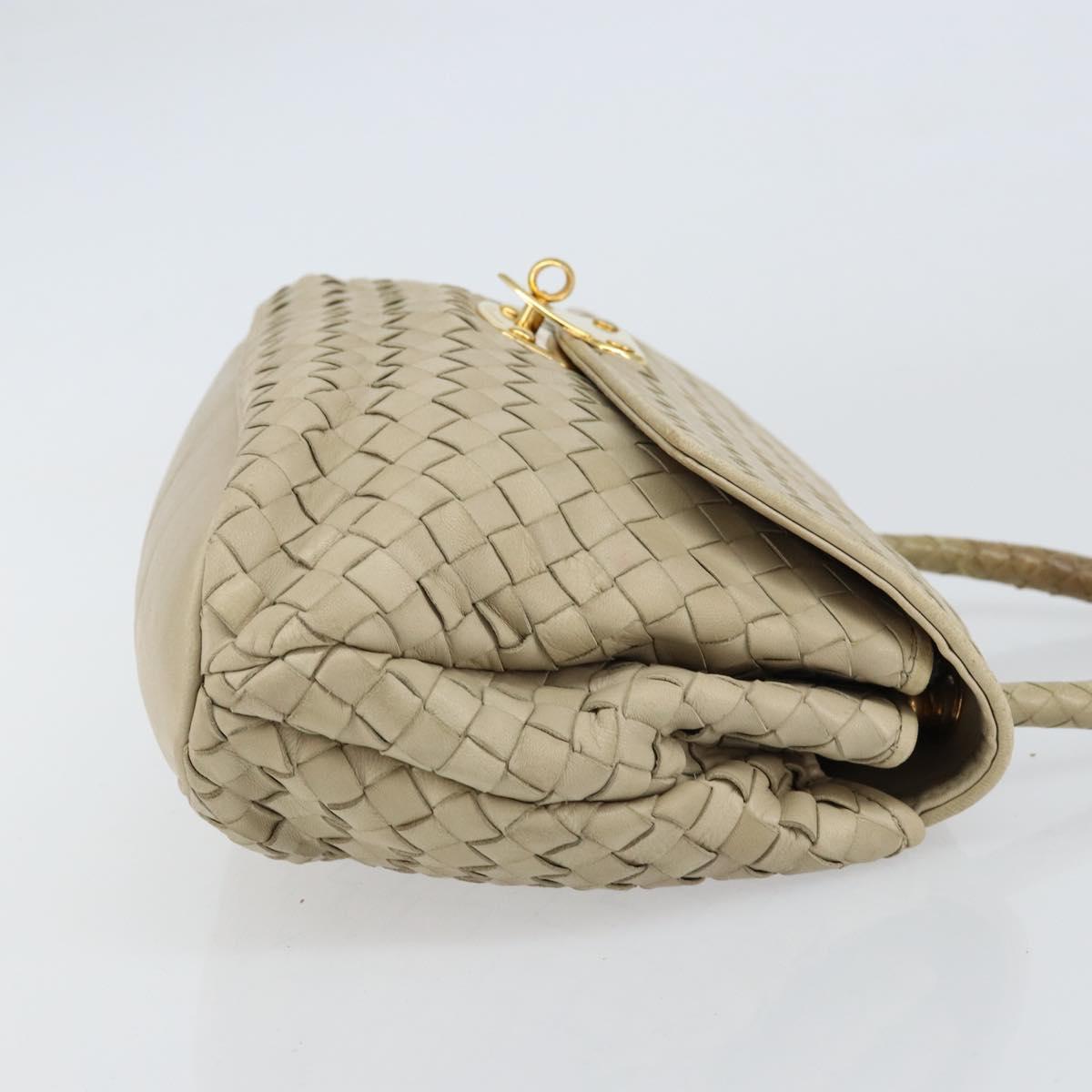 BOTTEGA VENETA INTRECCIATO Hand Bag Leather Beige Gold Auth 155309