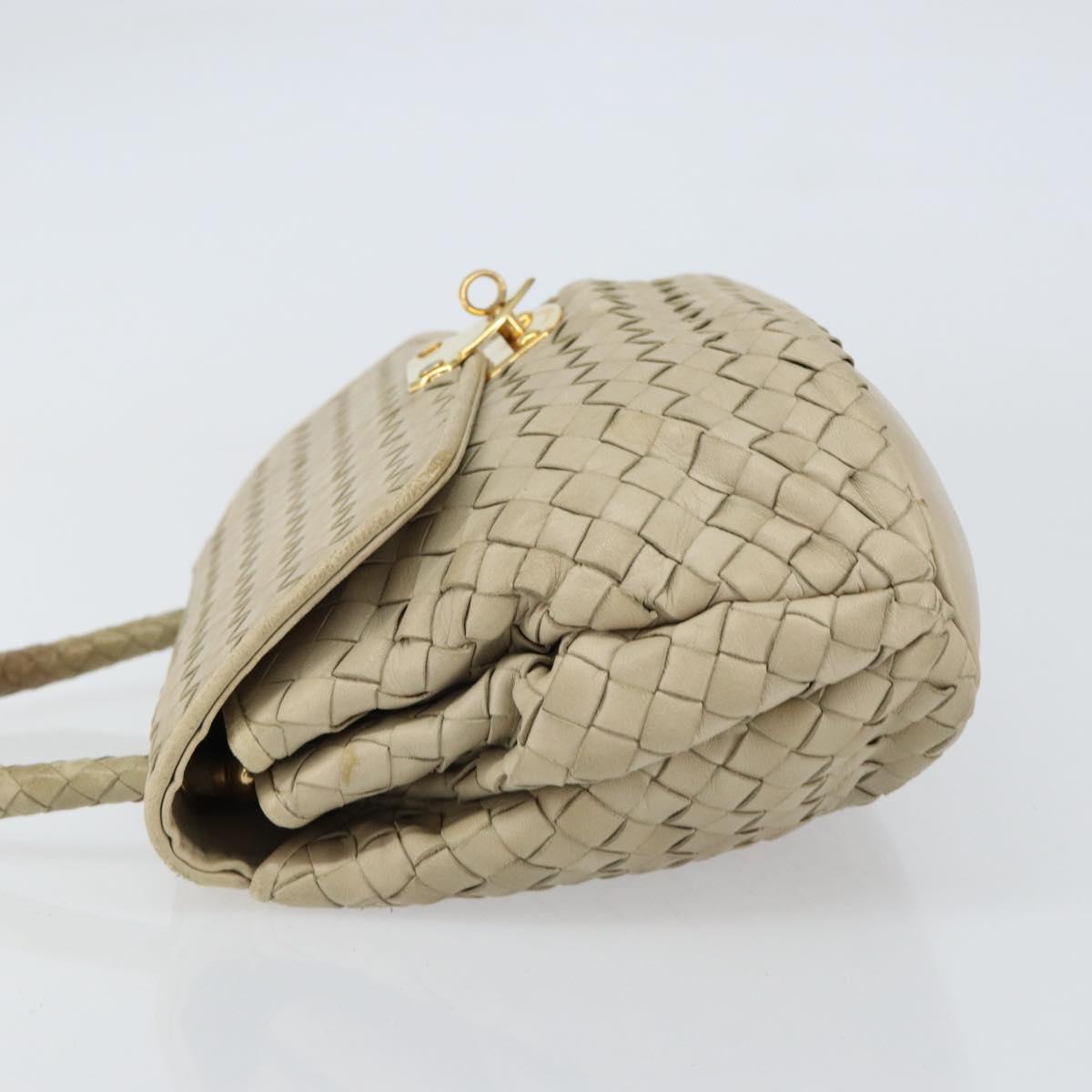 BOTTEGA VENETA INTRECCIATO Hand Bag Leather Beige Gold Auth 155309