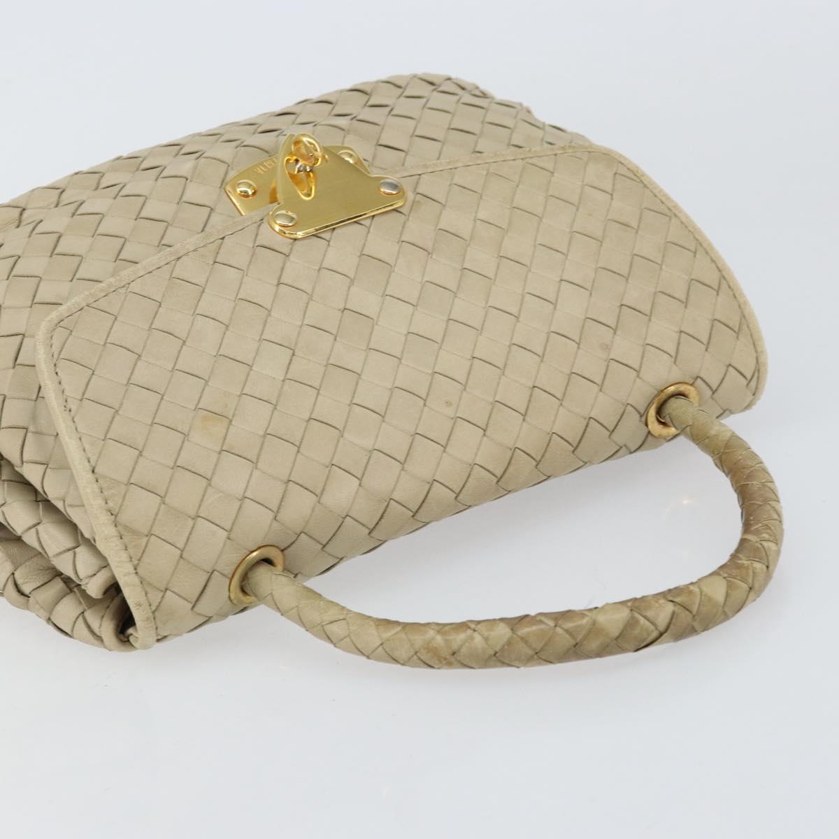 BOTTEGA VENETA INTRECCIATO Hand Bag Leather Beige Gold Auth 155309