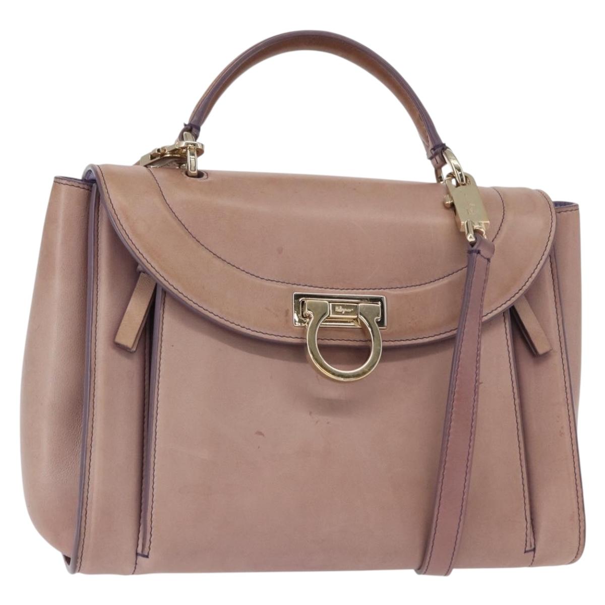 Salvatore Ferragamo Gancini Hand Bag Leather 2way Purple Gold Auth 155310