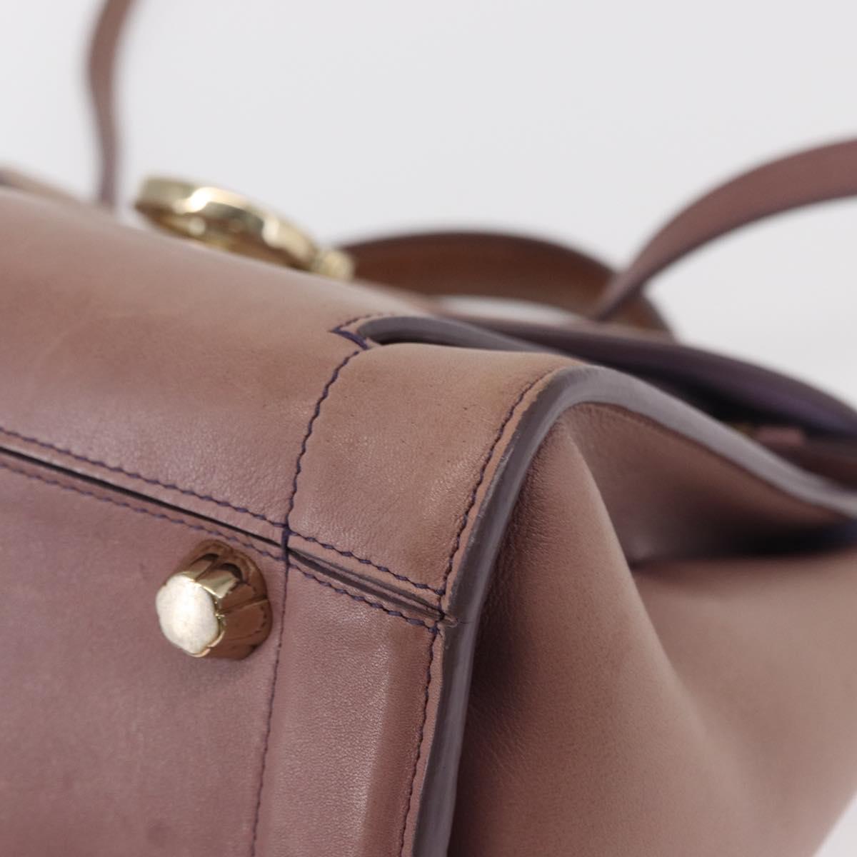 Salvatore Ferragamo Gancini Hand Bag Leather 2way Purple Gold Auth 155310