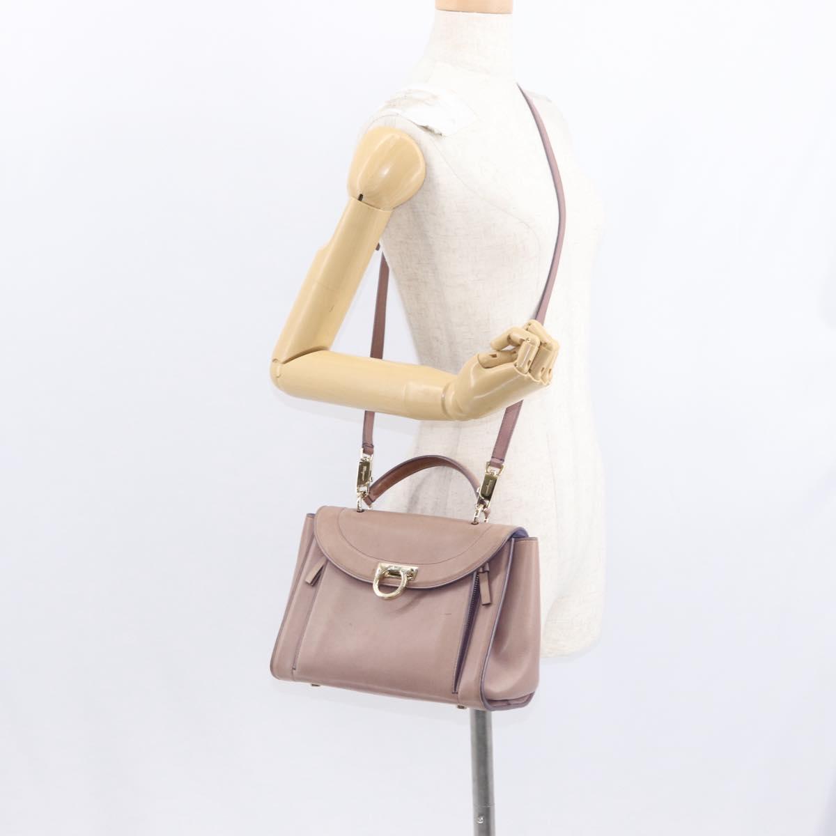 Salvatore Ferragamo Gancini Hand Bag Leather 2way Purple Gold Auth 155310