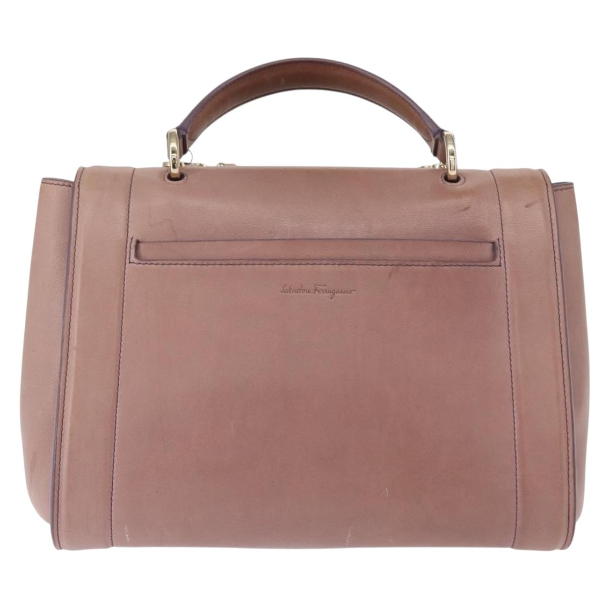 Salvatore Ferragamo Gancini Hand Bag Leather 2way Purple Gold Auth 155310